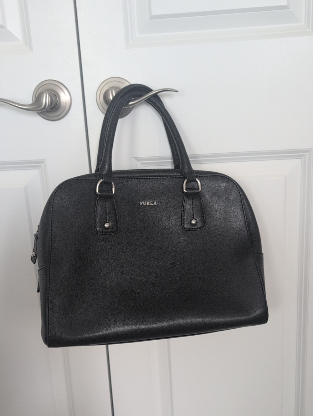 Furla Black Structured Leather Satchel